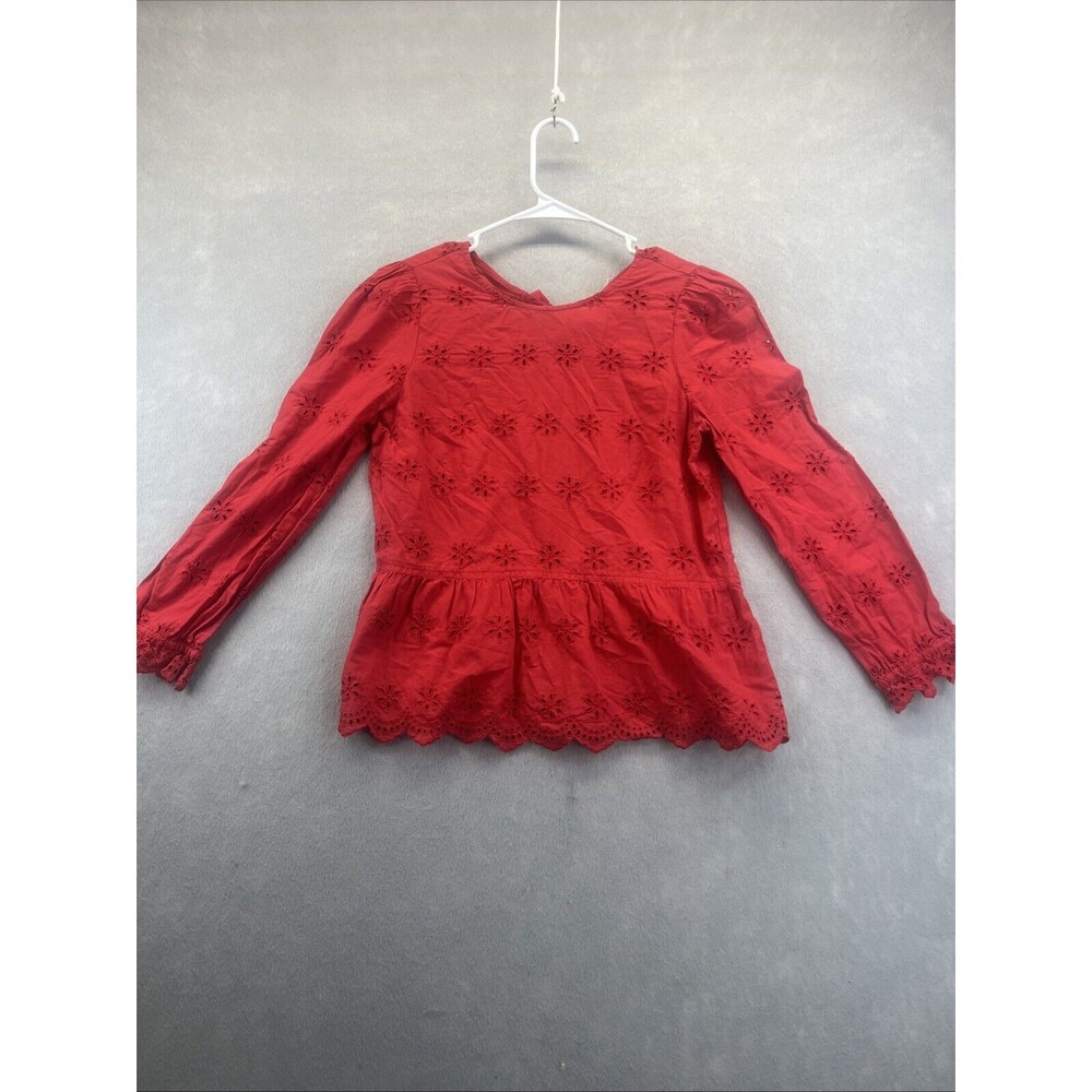 Madewell Eyelet Red Keyhole Back Top Ruffle Floral Womens XSmall Tie Back XS